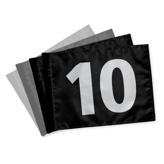 Puttinggreenflags 10-18, stiffened, black with white numbers, 200 gram fabric