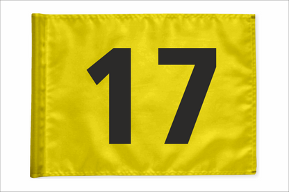 Single golf flag, yellow with optional hole number, 200 gram fabric