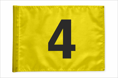 Single golf flag, yellow with optional hole number, 200 gram fabric