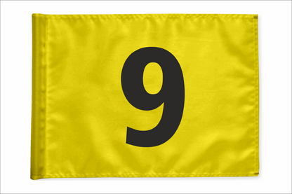 Single golf flag, yellow with optional hole number, 200 gram fabric
