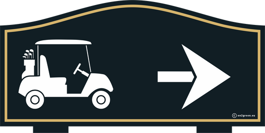 Golf Sign: NEXT TEE - golf car and right arrow