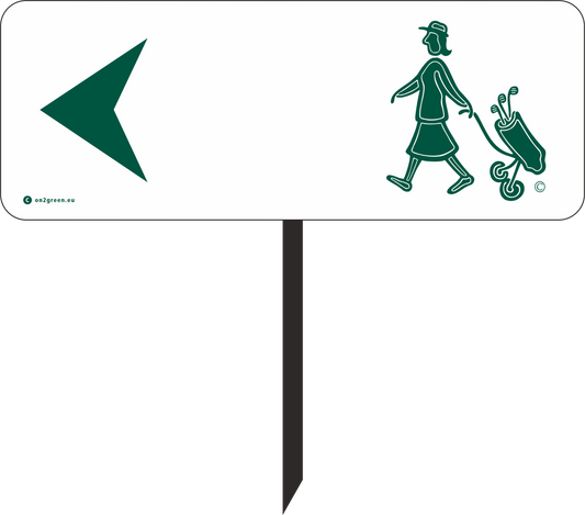 Golf sign: Woman + Arrow left