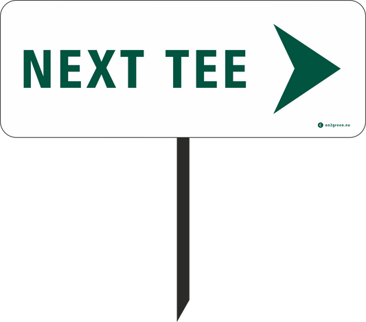 Golf sign: NEXT TEE + arrow right