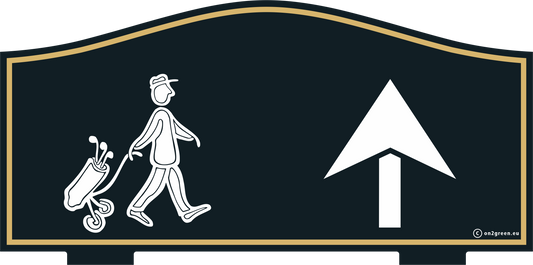 Golf Sign: NEXT TEE - golfer and up arrow