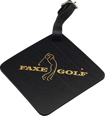 Bag tag in black leather with strap, rhombus