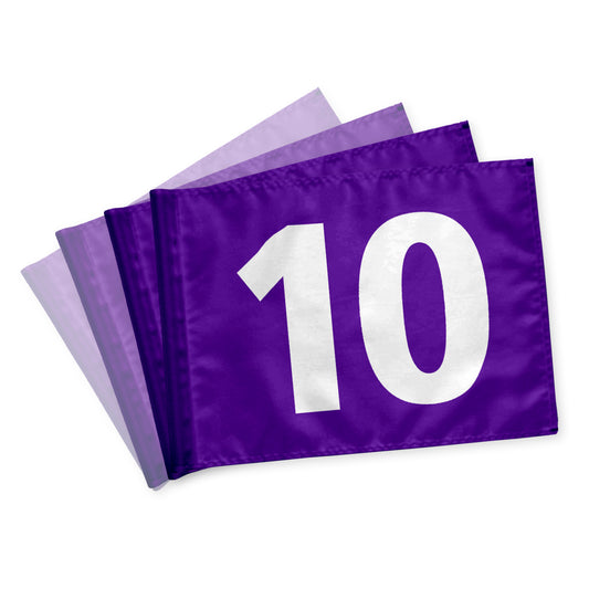 Golf Flags 10-18, purple with white numbers, 200 gram fabric