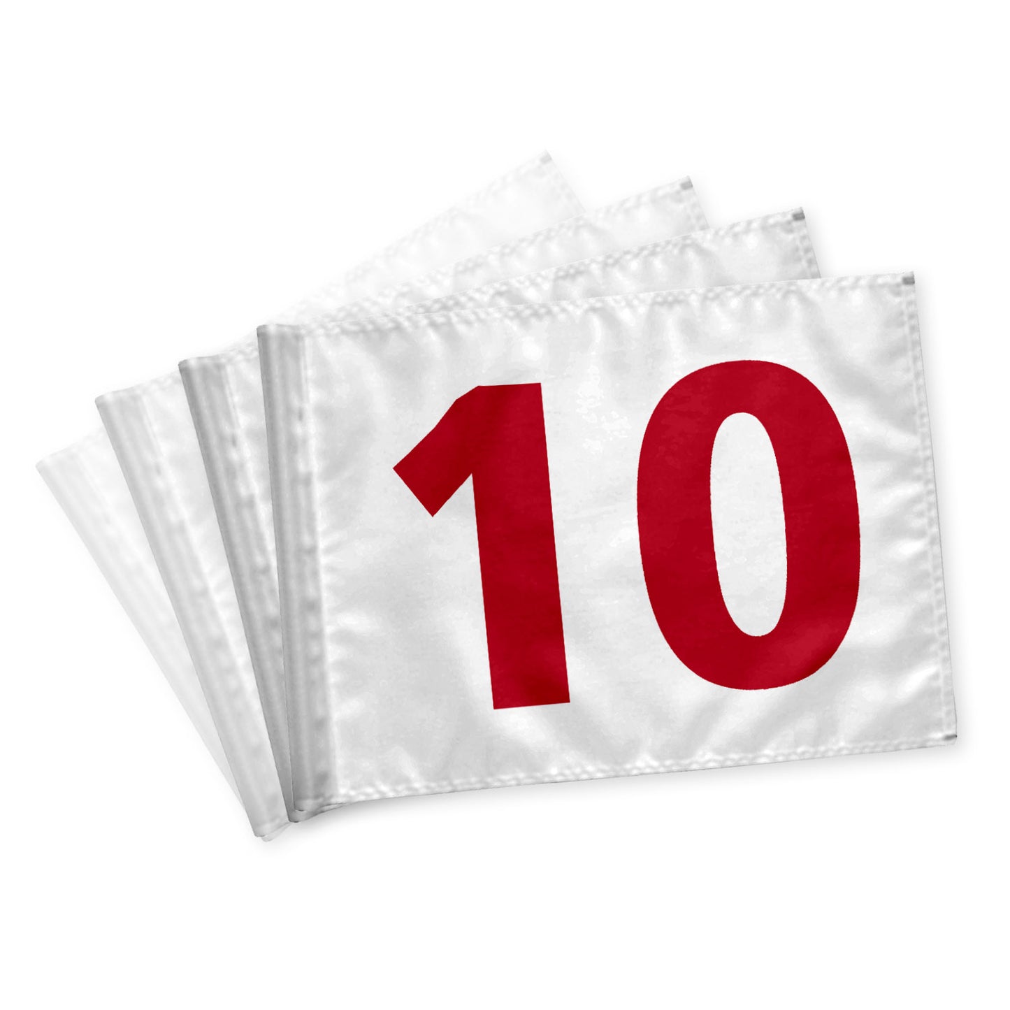 Golf Flags 10-18, white with red numbers, 115 gram fabric, double-sided